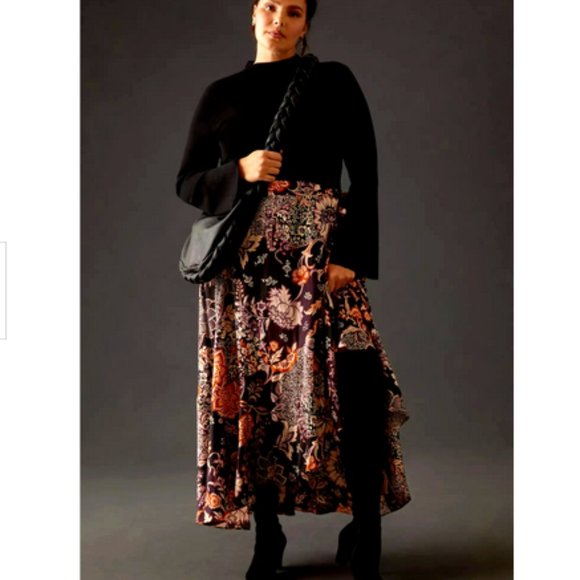 Anthropologie Maeve 1X NWT Ruffled Wrap Maxi Skirt Floral Ruffle Plus Size New - Picture 1 of 9